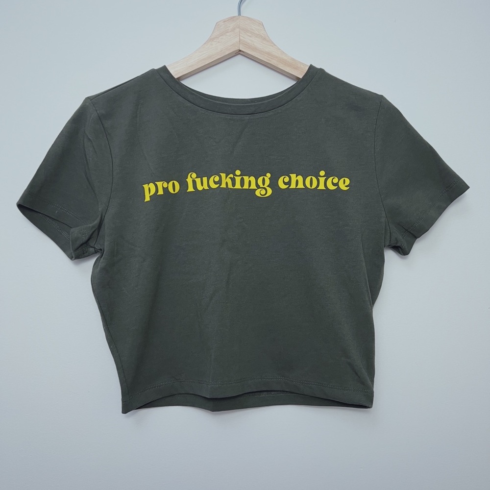Pro Choice cropped t shirt in Forest green plus yellow logo